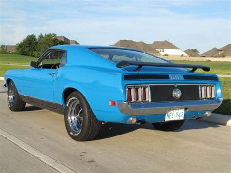 1970 Mach 1 351 4v Cleveland 4 Speed Shaker Grabber Blue White