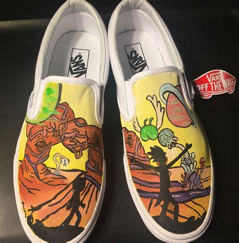 Rick And Morty Shoes Hand Painted With Acrylic On Slip On Vans Vans