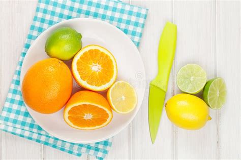 Citrus Fruits Oranges Limes And Lemons Stock Image Image Of Cutting