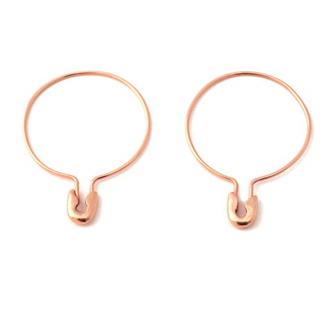 14k Gold Medium Safety Pin Hoop Earrings Pair Sehti Na