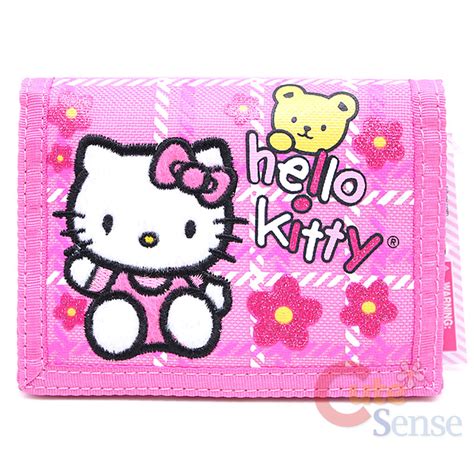 Sanrio Hello Kitty Kids Wallet Pink Flowers With Teddy Bear Canvas