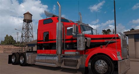 Red And Black Stripes Kenworth W900 Skin American Truck Simulator Mod