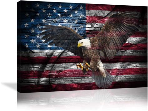 Wall Art Canvas Print Retro American Flag Bald Eagle Us Military