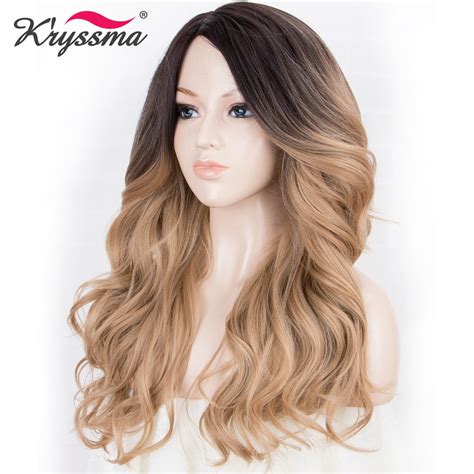 Long Blonde Synthetic Wigs For Women Dark Roots To Blonde Ombre Wig 130
