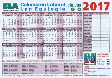 187 martes, 01 de octubre de 2019 pág. ELA Prosegur Bizkaia: Calendario laboral Euskal Herria 2017