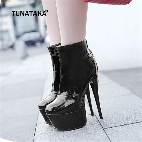 fashion 15cm sexy thin high heel women boots platform ankle boots pu leather round toe zipper