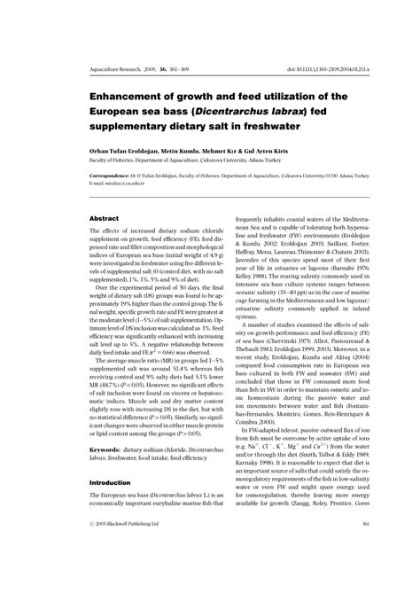 Pdf Enhancement Of Growth And Feed Utilization Of The European Sea