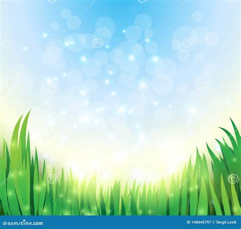Vector Natural Green Background With Sky And Grass Stock Vector