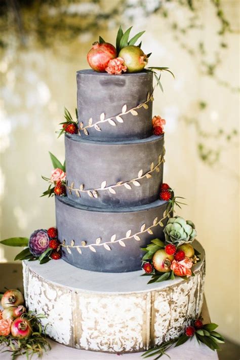 Chalkboard Wedding Cake With Gold And Autumn Touches See More
