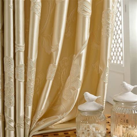 Luxury Floral Gold Jacquard Curtains In Living Room