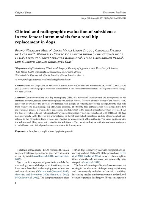 Pdf Clinical And Radiographic Evaluation Of Subsidence In Two Femoral