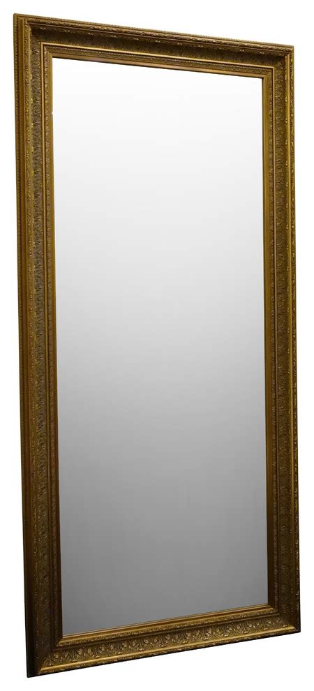 Elegance French Ornate Embossed Wood Framed Floor Mirror Antique Gold 31x67 Traditional