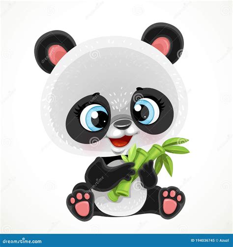 Cute Cartoon Baby Panda Bear Eating Bamboo Stock Vector Illustration