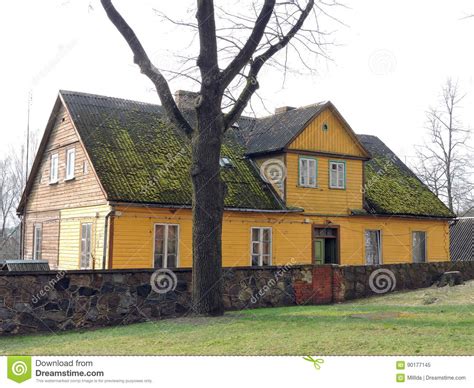 Yellow House Lithuania Stock Image Image Of Brown 90177145