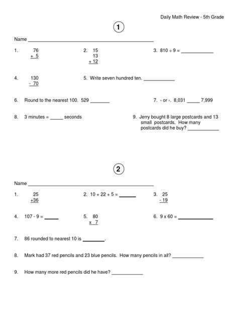 Daily Math Review 5th Grade Pound Mass Teaching Mathematics