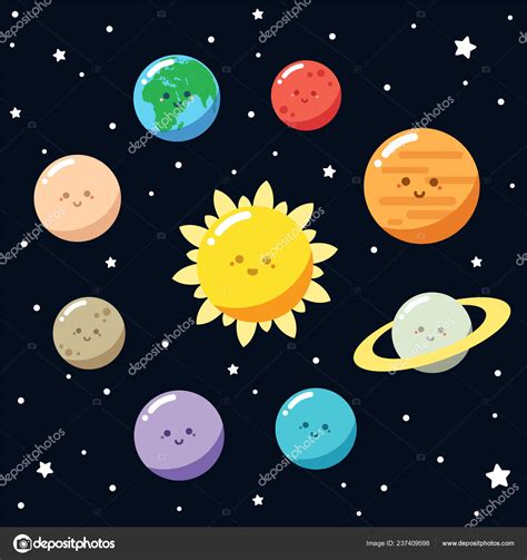 Conjunto Dibujos Animados Planetas Del Sistema Solar Espacio Universo