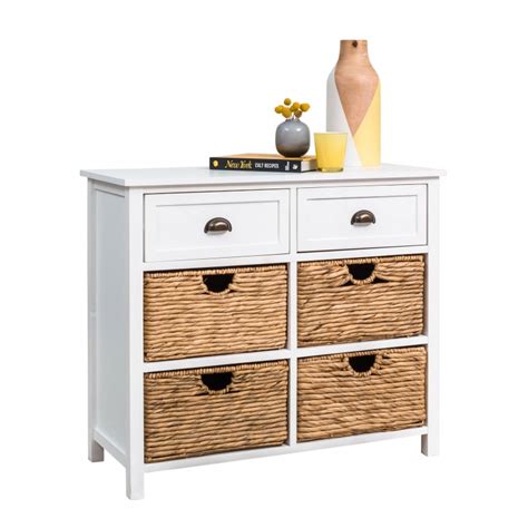 Features clean lines with the white colour contrasting with the grey accents running through the headboard and footend. White Cabinet with Drawers/Baskets from Storage Box
