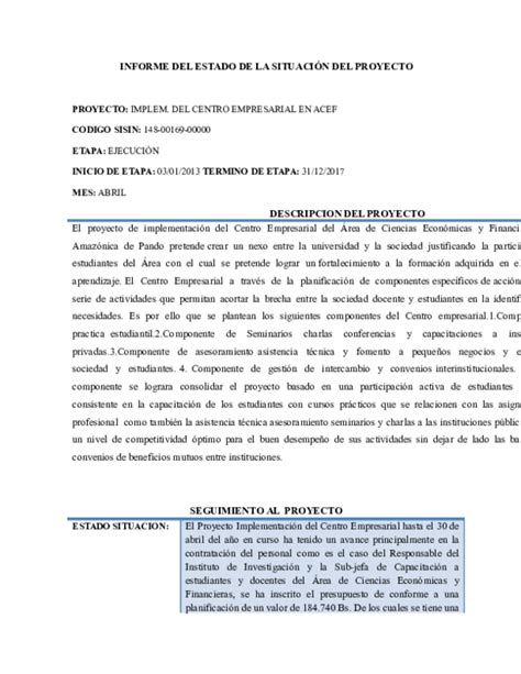 Doc Informe Del Estado De La SituaciÓn Del Proyecto David Franco