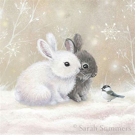 Little Winter Rabbits Bunny Art Rabbit Art Christmas