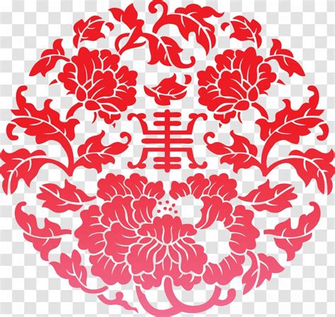 China Flower Drawing Pattern Ornament Red Peony Silhouette Vector