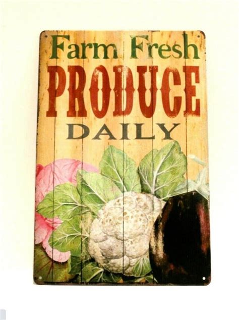 Farm Fresh Produce Daily Tin Poster Sign Vintage Rustic Style Etsy