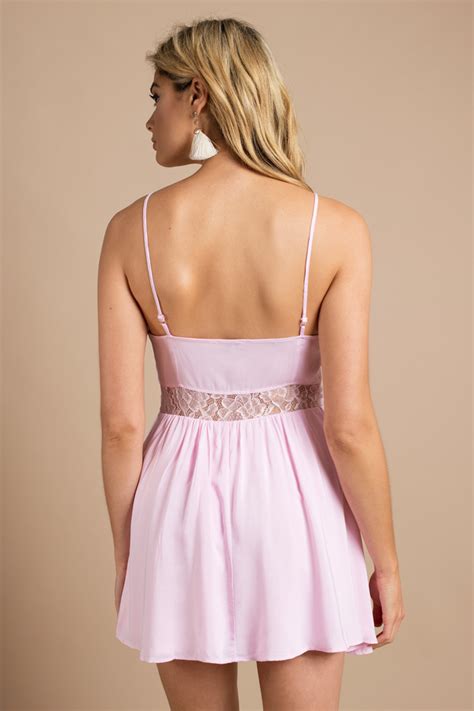 Blush Pink Dress Lace Inset Dress Cute Skater Dress Day Dress