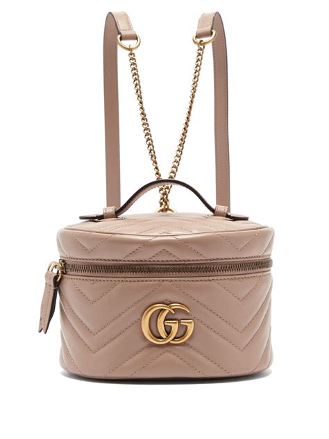 Gucci Gg Marmont Mini Vanity Case Backpack In Black Matelassé Calfskin