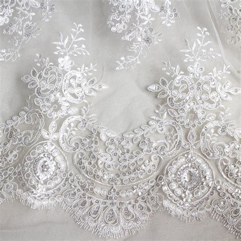 Satin fabric champagne color for wedding dress decoration diy crafts 60 by 1 yard. 1 Yard Evening Bridal Wedding Dress Embroidered White ...