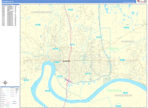 Evansville Indiana Zip Code Wall Map Basic Style By Marketmaps Mapsales