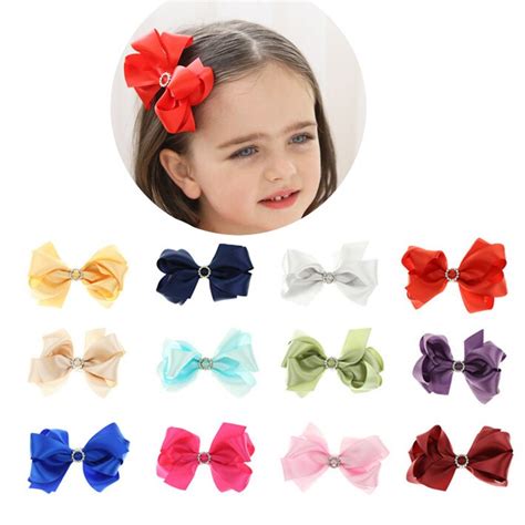 12 Pcslot 3 Twisted Boutique Ribbon Bow Hair Clip With Rhinestone