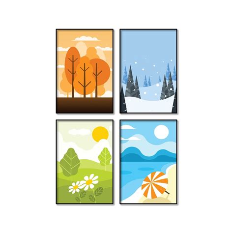 Four Seasons Poster Set Set Of 4 Seasons Autumn Winter Etsy