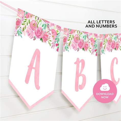 All Letters Bunting Banner Pink Alphabet Watercolor Floral Banner