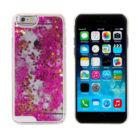 Falling Stars Liquid Glitter 3d Bling Case Cover For Iphone 6 Pink