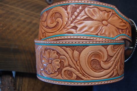 Ladies Hand Tooled And Colored Wide Belt Leather Ts Hand Tooled