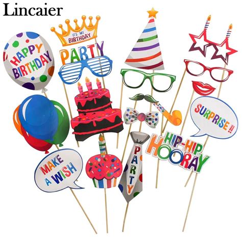 Lincaier 18 Pieces Photo Booth Props Kids Happy Birthday Party