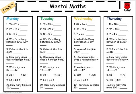 Grade 3 Mental Math Worksheets Free Worksheets Printables