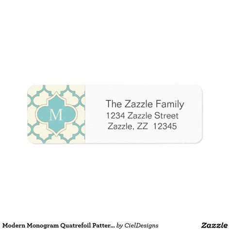 Modern Monogram Quatrefoil Pattern Ivory Turquoise Label Custom Gift