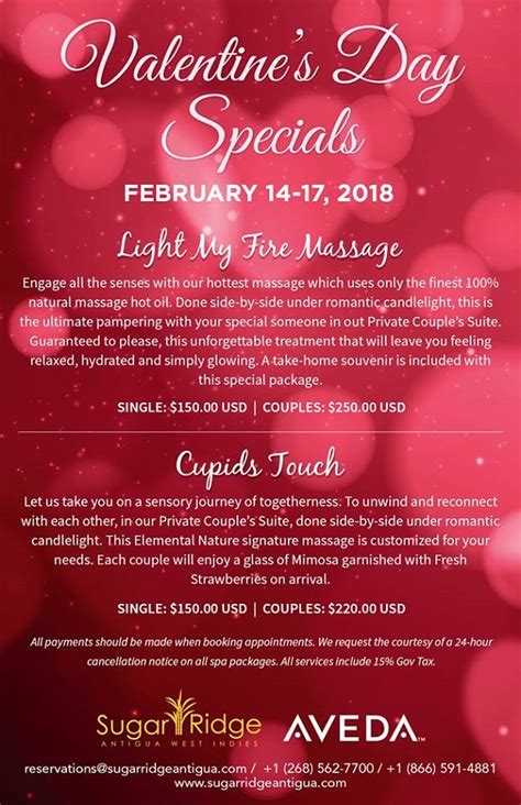 Antigua Specials Valentines Day Spa Specials