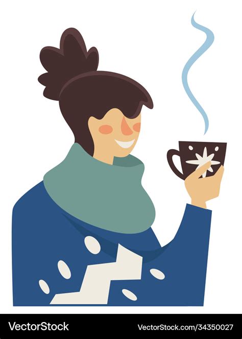 Woman Drinking Hot Coffee Or Tea In Winter Vector Image