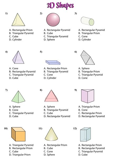 Identifying 3d Shapes Worksheet