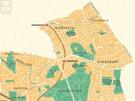 Brent London Borough Retro Map Giclee Print Mike Hall Maps