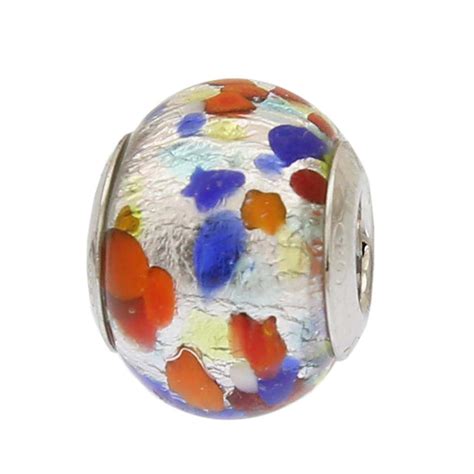 Charm Beads Silver Multicolor Confetti Murano Glass Charm Bead