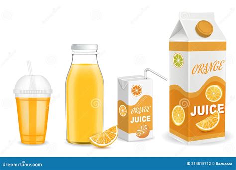 Orange Juice Packaging Container Mockup Set Vector Illustration Glass