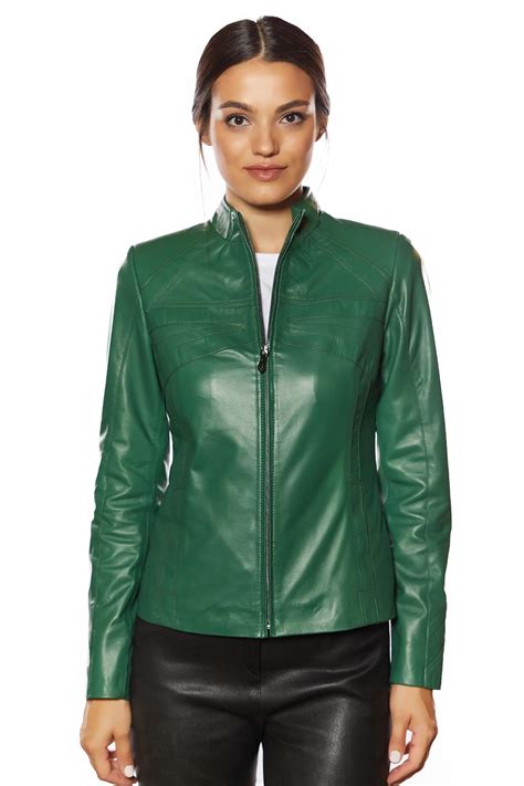 Cinzia Womens 100 Real Green Leather Jacket