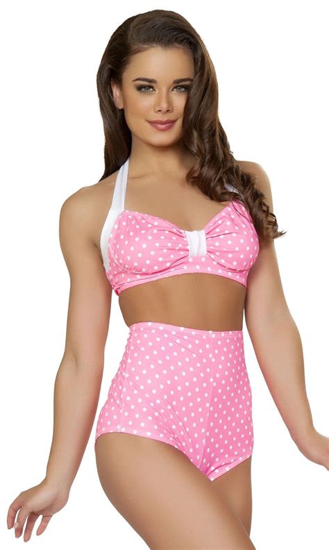 Pinup Poolside Swimwear Pink Polka Dot Swimwear Retro Bikini Pink