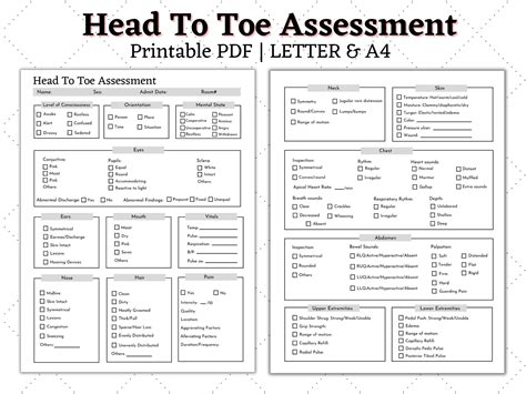 Head To Toe Assessment Nursing Template Nursing Guide Etsy