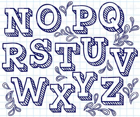 Hand Drawn Font Shaded Letters And Decorations 29822 Design