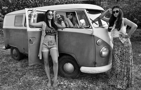 70s woodstock hippie chicks vw flower power hippy girls peace etsy