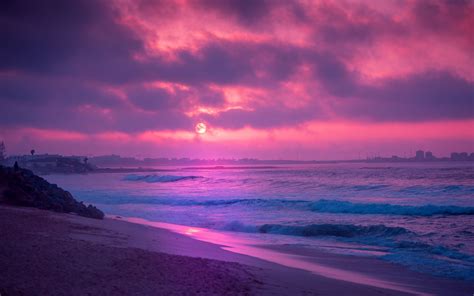 Download Wallpaper 3840x2400 Sea Sunset Waves Surf Shore Horizon