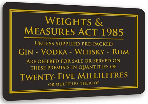 25ml Weights And Measures Act Alcohol Law Sign Pub Bar Restaurant